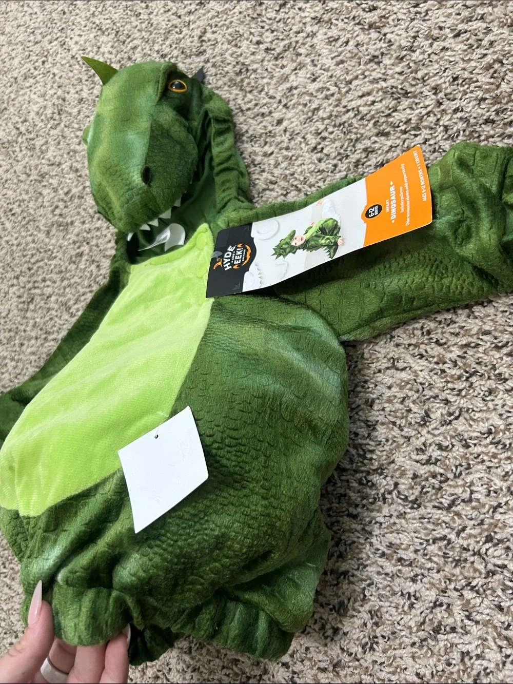 Kids Green Dinosaur Halloween Costume Plush Hooded Romper